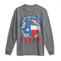 My Blood Types Is Texan Long Sleeve Shirt Proud American Texan TX Map Bluebonnet