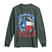 My Blood Types Is Texan Long Sleeve Shirt Proud American Texan TX Map Bluebonnet