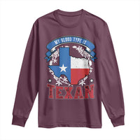 My Blood Types Is Texan Long Sleeve Shirt Proud American Texan TX Map Bluebonnet