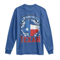 My Blood Types Is Texan Long Sleeve Shirt Proud American Texan TX Map Bluebonnet