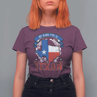 My Blood Types Is Texan T Shirt For Women Proud American Texan TX Map Bluebonnet