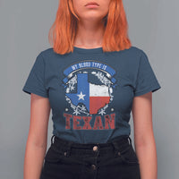My Blood Types Is Texan T Shirt For Women Proud American Texan TX Map Bluebonnet