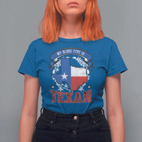 My Blood Types Is Texan T Shirt For Women Proud American Texan TX Map Bluebonnet