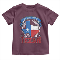 My Blood Types Is Texan Toddler T Shirt Proud American Texan TX Map Bluebonnet