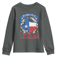 My Blood Types Is Texan Youth Sweatshirt Proud American Texan TX Map Bluebonnet