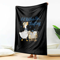 Silly Goose I Would Rather Be Thrifting Throw Blanket Funny Shopping Goose