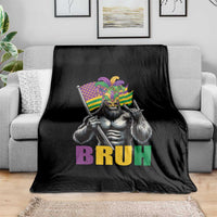 Funny Mardi Gras Bigfoot Bruh Throw Blanket Sasquatch Carnival NOLA American Flag
