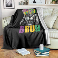 Funny Mardi Gras Bigfoot Bruh Throw Blanket Sasquatch Carnival NOLA American Flag