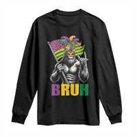 Funny Mardi Gras Bigfoot Bruh Long Sleeve Shirt Sasquatch Carnival NOLA American Flag
