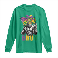 Funny Mardi Gras Bigfoot Bruh Long Sleeve Shirt Sasquatch Carnival NOLA American Flag