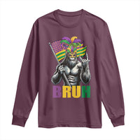 Funny Mardi Gras Bigfoot Bruh Long Sleeve Shirt Sasquatch Carnival NOLA American Flag
