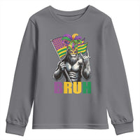 Funny Mardi Gras Bigfoot Bruh Youth Sweatshirt Sasquatch Carnival NOLA American Flag
