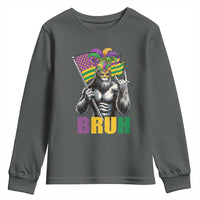 Funny Mardi Gras Bigfoot Bruh Youth Sweatshirt Sasquatch Carnival NOLA American Flag