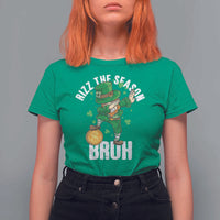 Funny St Patrick's Day Rizz The Season Bruh T Shirt For Women Leprechaun Shamrock