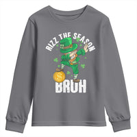 Funny St Patrick's Day Rizz The Season Bruh Youth Sweatshirt Leprechaun Shamrock