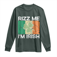 Funny St Patrick's Day Rizz Me I'm Irish Long Sleeve Shirt Shamrock Ireland Flag