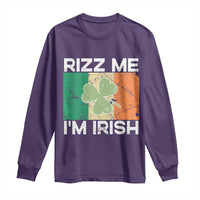 Funny St Patrick's Day Rizz Me I'm Irish Long Sleeve Shirt Shamrock Ireland Flag