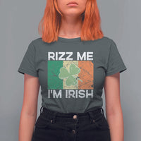 Funny St Patrick's Day Rizz Me I'm Irish T Shirt For Women Shamrock Ireland Flag