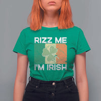 Funny St Patrick's Day Rizz Me I'm Irish T Shirt For Women Shamrock Ireland Flag