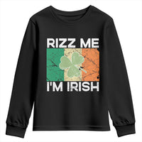 Funny St Patrick's Day Rizz Me I'm Irish Youth Sweatshirt Shamrock Ireland Flag