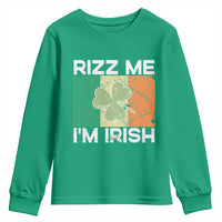 Funny St Patrick's Day Rizz Me I'm Irish Youth Sweatshirt Shamrock Ireland Flag