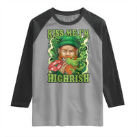 Funny St Patrick's Day Cannabis Weed Raglan Shirt Kiss Me I'm Highrish Leprechaun