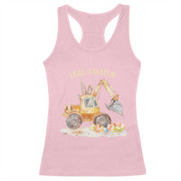 Funny Easter Day Excavator Racerback Tank Top Eggs-Cavator Bunny Construction Trucks