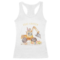 Funny Easter Day Excavator Racerback Tank Top Eggs-Cavator Bunny Construction Trucks