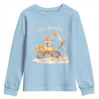 Funny Easter Day Excavator Youth Sweatshirt Eggs-Cavator Bunny Construction Trucks