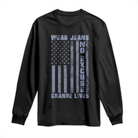 Denim Day Awareness Long Sleeve Shirt Wear Jeans No Excuse Change Lives Vintage American Flag