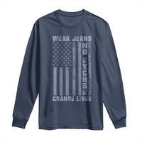 Denim Day Awareness Long Sleeve Shirt Wear Jeans No Excuse Change Lives Vintage American Flag
