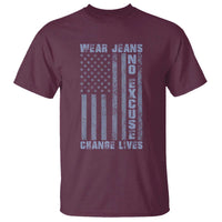 Denim Day Awareness T Shirt Wear Jeans No Excuse Change Lives Vintage American Flag