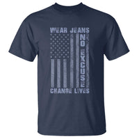 Denim Day Awareness T Shirt Wear Jeans No Excuse Change Lives Vintage American Flag