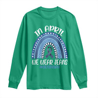 Denim Day Awareness Long Sleeve Shirt In April We Wear Jeans Rainbow