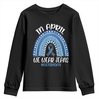 Denim Day Awareness Youth Sweatshirt In April We Wear Jeans Rainbow
