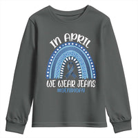 Denim Day Awareness Youth Sweatshirt In April We Wear Jeans Rainbow