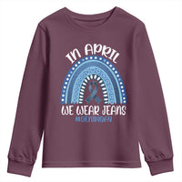 Denim Day Awareness Youth Sweatshirt In April We Wear Jeans Rainbow