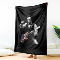 Abraham Lincoln Playing Guitar Vintage American Flag Throw Blanket