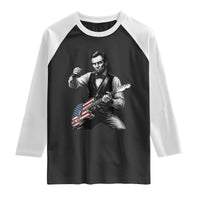 Abraham Lincoln Playing Guitar Vintage American Flag Raglan Shirt