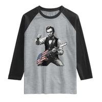 Abraham Lincoln Playing Guitar Vintage American Flag Raglan Shirt