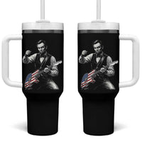 Abraham Lincoln Playing Guitar Vintage American Flag Tumbler With Handle