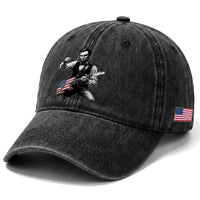 Abraham Lincoln Playing Guitar Vintage American Flag Washed Cotton Baseball Cap