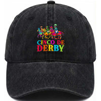 Cinco De Derby Washed Cotton Baseball Cap Funny Mexican Derby Pinata Horse Race