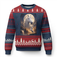 Horse Neighing To The Moon Ugly Christmas Sweater Vintage 90s Animal Horse Lover Equestrian