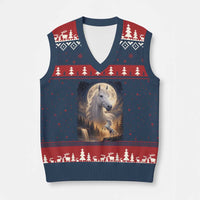 Horse Neighing To The Moon V-Neck Knit Sweater Vest Vintage 90s Animal Horse Lover Equestrian