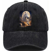 Horse Neighing To The Moon Washed Cotton Baseball Cap Vintage 90s Animal Horse Lover Equestrian