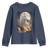 Horse Neighing To The Moon Youth Sweatshirt Vintage 90s Animal Horse Lover Equestrian