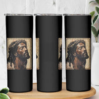Religious Black Jesus With Crown Of Thorns Skinny Tumbler