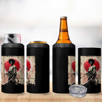 Funny African America Samurai 4 in 1 Can Cooler Tumbler Japanese Art Black Warrior Fighter