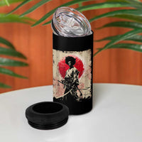 Funny African America Samurai 4 in 1 Can Cooler Tumbler Japanese Art Black Warrior Fighter